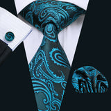 Cravate fantaisie en soie bleu sarcelle pour homme, marque de luxe solide, pochette, boutons de manchette, ensemble de cravates de haute qualité pour fête de mariage Barry.Wang