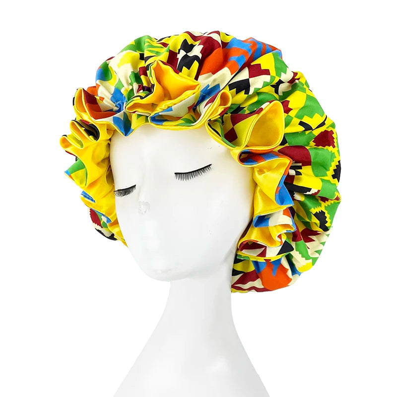 Bonnet de nuit double épaisseur en satin soyeux pour femme, grand bonnet réversible doublé de satin, couvre-chef pour la nuit, accessoires pour cheveux