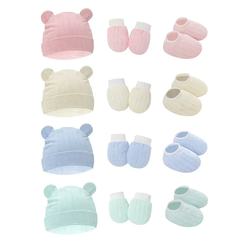 Conjunto de 2 o 3 gorros para bebé de primavera y otoño con forma de oreja, guantes y calcetines, gorros para recién nacidos, accesorios de fotografía informales, gorro de dormir a la moda.