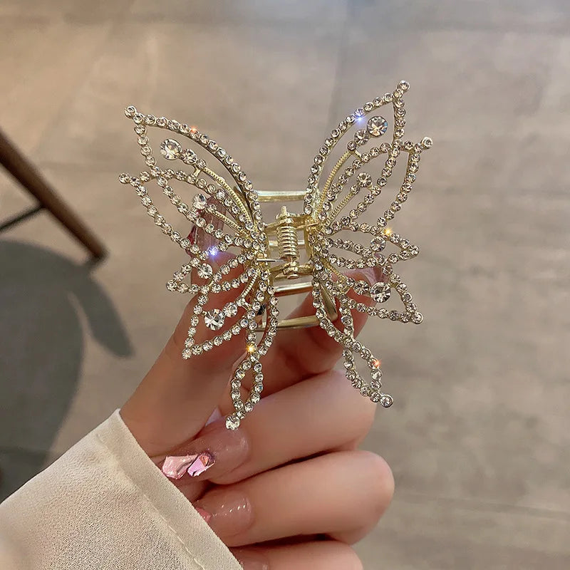 Kiss Jewelry Luxury Butterfly Hair Claw Clip Gold Plated Rhinestone Pearl Hairpin Women Korean Fashion Headwear Hair Accessories