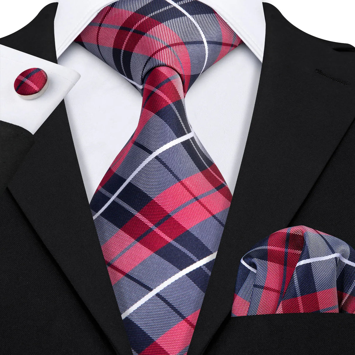 Barry.Wang Ensemble cravate et mouchoir en soie à carreaux pour homme, motif jacquard, idéal pour un mariage, un marié ou une équipe
