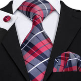 Barry.Wang Ensemble cravate et mouchoir en soie à carreaux pour homme, motif jacquard, idéal pour un mariage, un marié ou une équipe