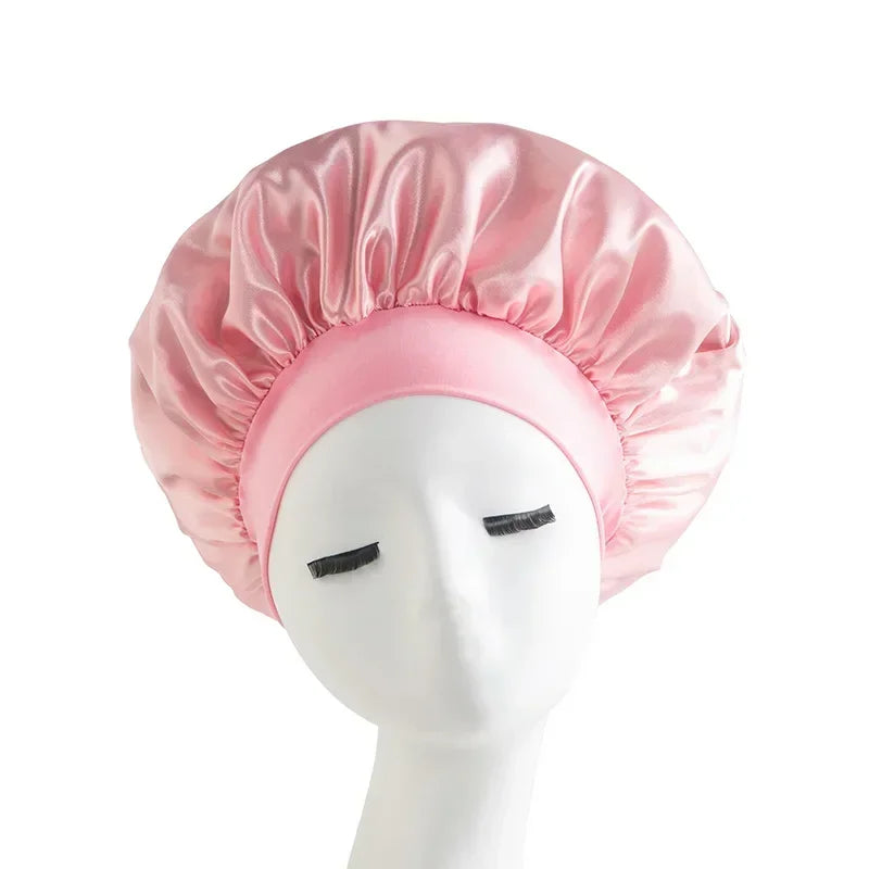 Satin Wide Brim Nightcap Silky Bonnet Hair Wrap for Sleeping Sleep Cap With Elastic Soft Band Styling Cap Hair Wrapping Caps