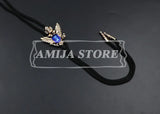 Vintage Bolo Tie Shirt Chain Cowboy Jazz Alloy Men Women Leather Rope Long Necklace Imitation Obsidian Sweater Chain Men Accesso