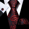 Barry.Wang Ensemble cravate et boutons de manchette en soie pour homme, motif jacquard, rouge, bordeaux, rose, pour mariage, affaires, fête