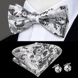 Hi-Tie Marque Soie Pré-noué Homme Nœud Papillon Mouchoir Boutons de Manchette Ensemble Nœud Papillon pour Homme Jacquard Solide Cachemire Floral Mariage Cadeau d'Affaires