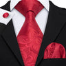 Barry.Wang Ensemble cravate et boutons de manchette en soie pour homme, motif jacquard, rouge, bordeaux, rose, pour mariage, affaires, fête
