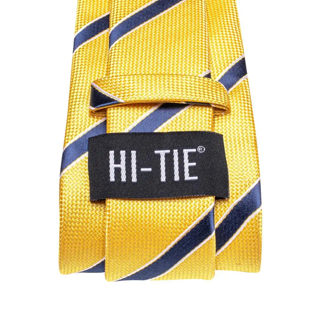 Cravates de luxe à rayures jaunes et bleues pour hommes, nouvelle marque tendance 2022, ensemble de cravates pour fête de mariage, mouchoir, boutons de manchette, cadeau en gros