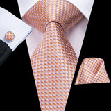Hi-Tie 100% soie classique pour homme, cravate de mariage corail rose rouge pêche, pochette carrée, boutons de manchette, ensemble de cravates roses pour hommes, cravates cachemire unies