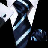 Barry.Wang Striped Silk Men Tie Hanky Cufflinks Set Jacquard Neck tie for Male Formal Casual Wedding Party Business High Quality