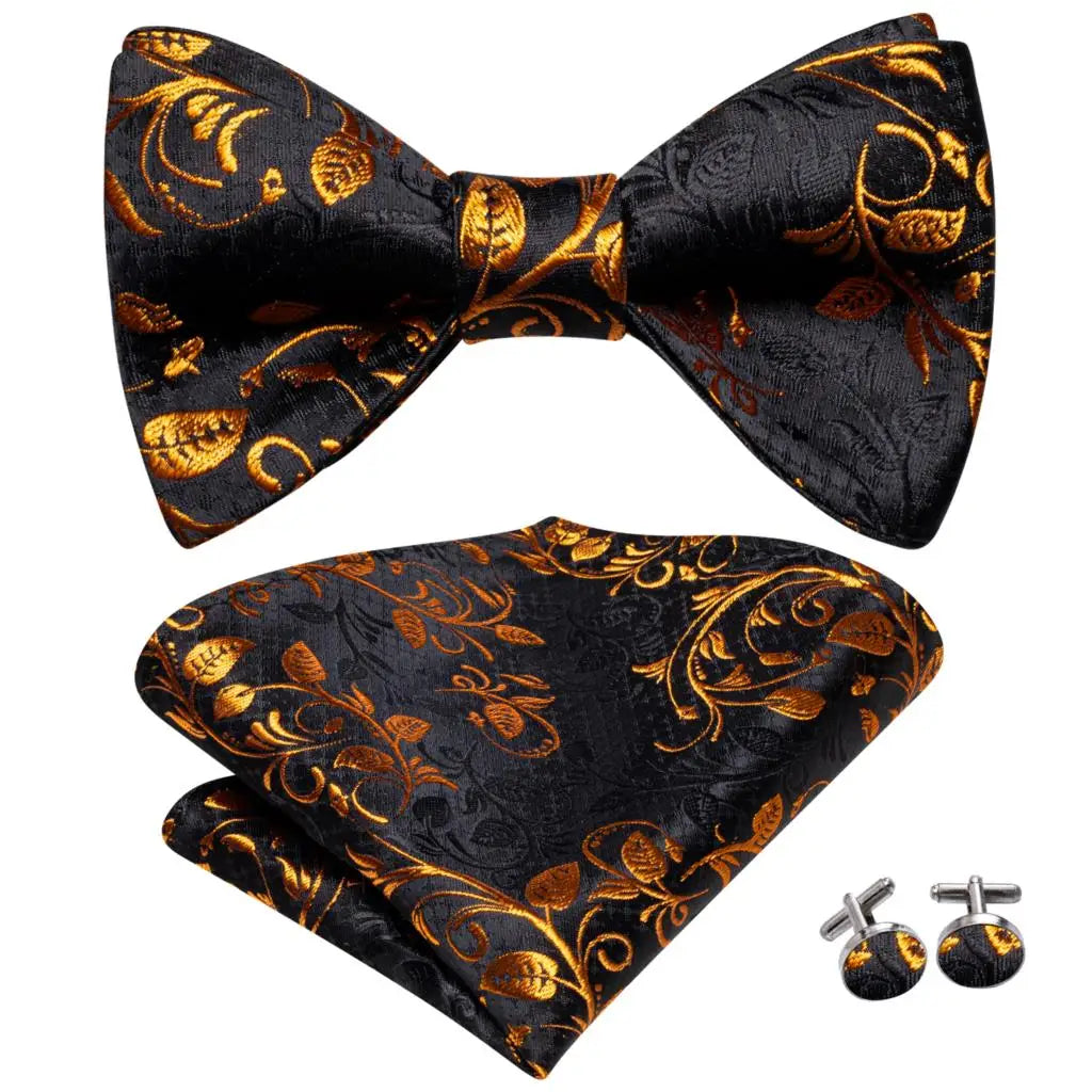 Hi-Tie Ensemble nœud papillon en soie pour homme, mouchoir et boutons de manchette, bleu, rouge, or, noir, blanc, jacquard, nœud papillon, mariage, affaires