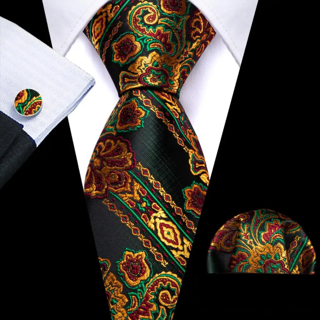 Ensemble élégant de cravates et boutons de manchette en soie à fleurs multiples pour homme, cravate jacquard à fleurs pour mariage, entreprise, fête, événement, Barry.Wang
