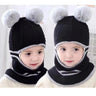 2-4year kid's knitted hat winter warm woolen hat  mask scarf one-piece