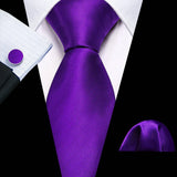 Male Gift Silk Men Tie Set Purple Violet Solid Paisley Striped Wedding Business Tie for Man Necktie Handky Cufflinks Barry.Wang