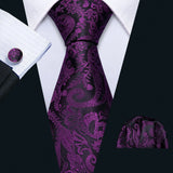 Cravate de luxe pour homme, ensemble de boutons de manchette et mouchoir en soie à rayures rouges, style business, Barry.Wang, accessoire tendance pour mariage, fête, décontracté