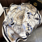 Foulards tendance 70 x 70 cm pour femmes, châle imprimé en satin de soie, hijab, bandana, marque de luxe, carrés, pour dames