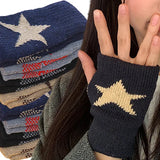Herbst/Winter Gestrickte Wollhandschuhe Ins Fashion Y2K Herren Damen Halbfinger Warme Fünfzackige Sterne Fingerlose Handschuhe Unisex