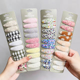 Lot de 10 barrettes à cheveux en forme de goutte d'eau, 5,6 cm, avec broderie imprimée, pour filles mignonnes, épingles à cheveux, couvre-chefs, accessoires pour cheveux pour enfants