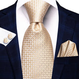 Hi-Tie Cravate de mariage en soie à motif floral, couleur champagne ivoire massif, pour homme, de qualité, avec boutons de manchette, tendance, pour entreprise, livraison directe