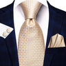 Hi-Tie Cravate de mariage en soie à motif floral, couleur champagne ivoire massif, pour homme, de qualité, avec boutons de manchette, tendance, pour entreprise, livraison directe