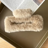 Winter Plush Square Hair Claw for Women Korean Elegant Acrylic Hairpins Faux Fur Hair Clip Pink Barrette Crab Hair Accessories