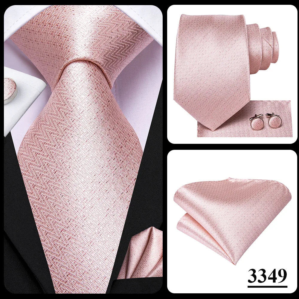 Hi-Tie Cravate de mariage en soie pour homme, motif cachemire, couleur unie, rose, corail, design tendance, qualité, mouchoir, bouton de manchette, fête d'affaires