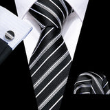 Cravate de luxe pour homme, ensemble de boutons de manchette et mouchoir en soie à rayures rouges, style business, Barry.Wang, accessoire tendance pour mariage, fête, décontracté