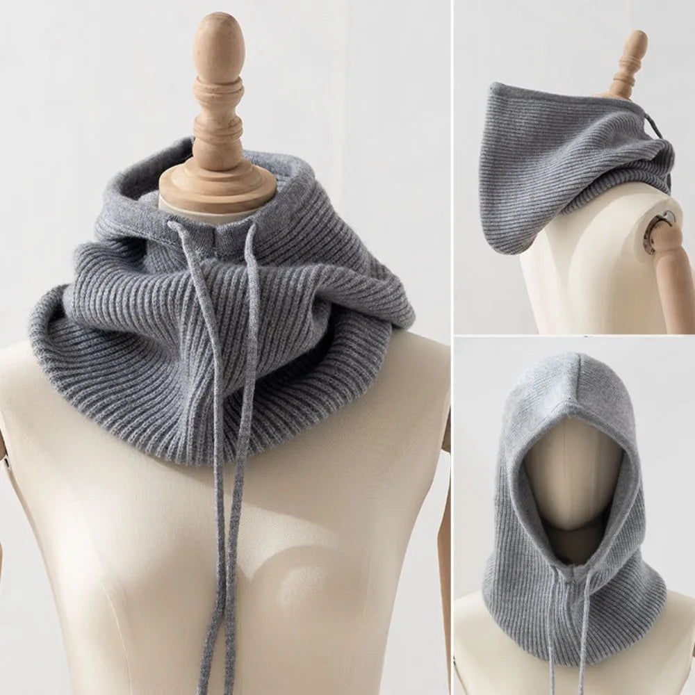 Winter Balaclava Hats For Men&Women Corduroy Hooded Caps Outdoor Warmer Drawstring Hats One-Piece Neck Collar Beanies Cap