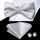 Hi-Tie Jacquard Silk Nœud papillon pour homme, ensemble de boutons de manchette et mouchoir, nœud papillon pré-noué, noir, blanc, gris, bleu, rouge, vert, rose, violet