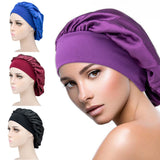 Adjust Solid Satin Bonnet Hair Styling Cap Long Hair Care Women Night Sleep Hat Silk Head Wrap Shower Cap Hair