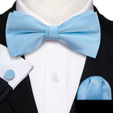 Barry.Wang Navy Royal Sky Blue Silk Mens Bow Tie Jacquard Paisley Floral Pre-Tied Bowtie Hanky Cufflinks Set Wedding Business