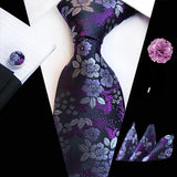 Ensemble de cravates en soie rose floral pour hommes, ensemble de cravates de fête de mariage, mouchoir, broche, boutons de manchette, accessoires pour hommes de haute qualité Gravata