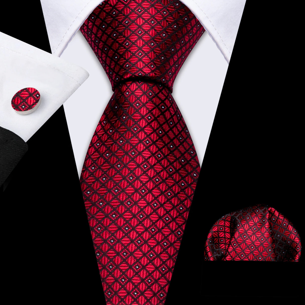 Barry.Wang Ensemble cravate et boutons de manchette en soie pour homme, motif jacquard, rouge, bordeaux, rose, pour mariage, affaires, fête