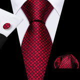 Barry.Wang Ensemble cravate et boutons de manchette en soie pour homme, motif jacquard, rouge, bordeaux, rose, pour mariage, affaires, fête