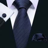 Cravate de luxe pour homme, ensemble de boutons de manchette et mouchoir en soie à rayures rouges, style business, Barry.Wang, accessoire tendance pour mariage, fête, décontracté