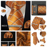 Classic 100% Silk Men's Ties In Gift box 8cm Plaid Dot Striped Business Necktie Handkerchief Cufflinks Wedding Party Tie Set
