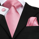 Hi-Tie 100% soie classique pour homme, cravate de mariage corail rose rouge pêche, pochette carrée, boutons de manchette, ensemble de cravates roses pour hommes, cravates cachemire unies