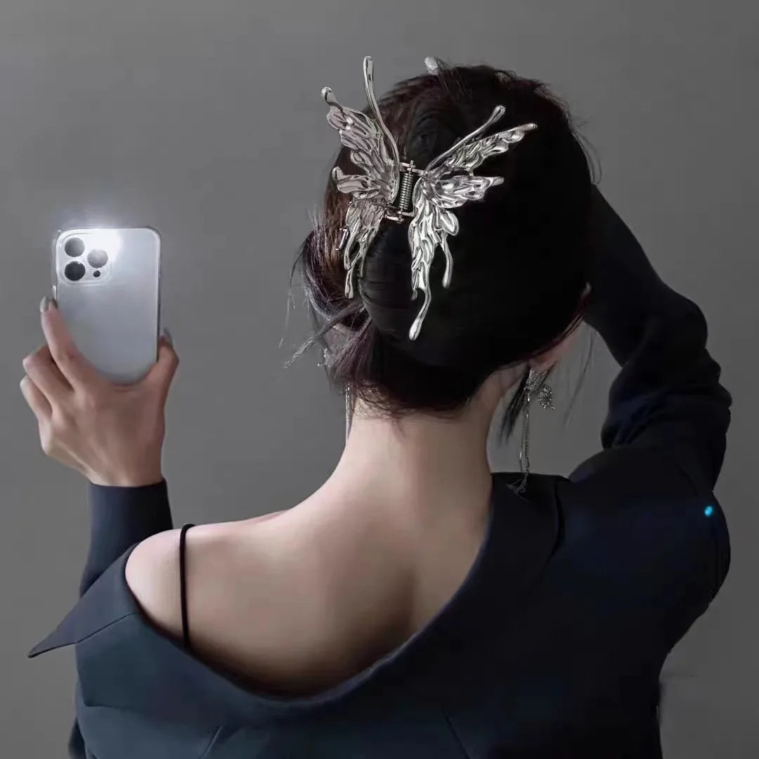 Butterfly Hair Clip Bright Silver Cross Geometric Hairpin Rose Flower Hair Claw Woman Girls Styling Barrette Headdress