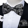 Classic Black Men Bow Ties 100% Silk Bowties Butterfly Pocket Square Cufflinks Set Suit Paisley Gold Pre-Tied Bow Tie DiBanGu