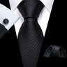 Cravates en soie noire pour hommes, classiques, solides, tissées de haute qualité, avec pochette et boutons de manchette, pour soirées formelles, design Barry.Wang