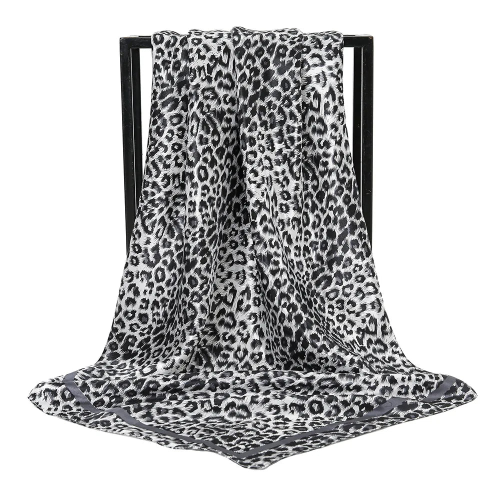BOHOWAII Modischer Leopardenschal, Hijab-Schal, Seidengefühl, Haargummis, quadratische Satin-Turbane, Geparden-Tierdruck, Kopfwickelschals