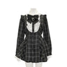 Robe style gothique japonais Y2K Lolita à carreaux avec nœud en strass et short, ensemble doux pour femmes, chemise à manches courtes bouffantes et boutons, robes de soirée