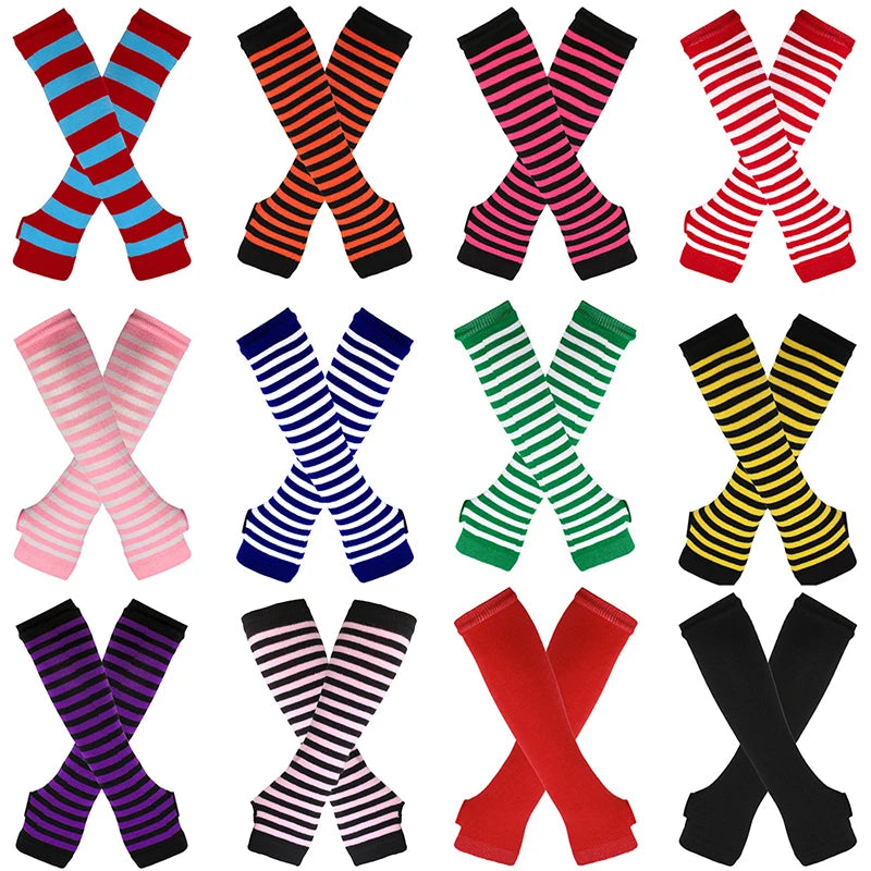 Women's Elbow Gloves Christmas Long Knitted Arm Cover Colorful Striped Long Fingerless Gloves Autumn Winter New Warmer Wristband