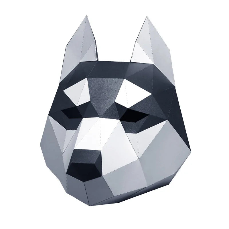 Masque tête de chien husky en papier 3D, modèle animal, accessoire de cosplay pour Halloween, femme, homme, fête, jeu de rôle, bricolage