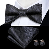 Hi-Tie Ensemble nœud papillon en soie pour homme, mouchoir et boutons de manchette, bleu, rouge, or, noir, blanc, jacquard, nœud papillon, mariage, affaires
