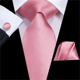 Hi-Tie Cravate de mariage en soie pour homme, motif cachemire, couleur unie, rose, corail, design tendance, qualité, mouchoir, bouton de manchette, fête d'affaires