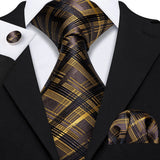 Barry.Wang Ensemble cravate et mouchoir en soie à carreaux pour homme, motif jacquard, idéal pour un mariage, un marié ou une équipe