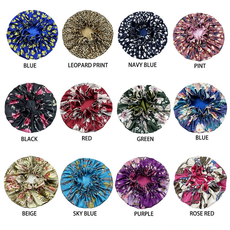 Bonnet de nuit double épaisseur en satin soyeux pour femme, grand bonnet réversible doublé de satin, couvre-chef pour la nuit, accessoires pour cheveux