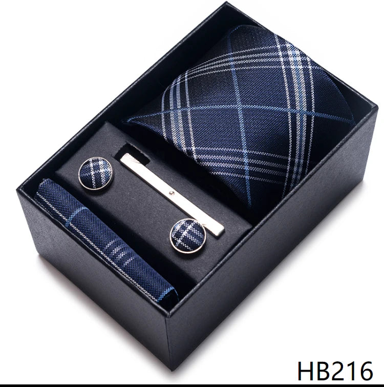 Cravate pour homme, tout nouveau style, cadeau de mariage, ensemble de pochettes, boîte à cravates, accessoires de costume noirs pour hommes