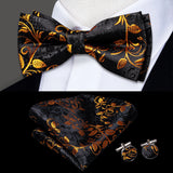 Hi-Tie Jacquard Silk Nœud papillon pour homme, ensemble de boutons de manchette et mouchoir, nœud papillon pré-noué, noir, blanc, gris, bleu, rouge, vert, rose, violet